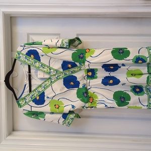 Women's white short jumpsuit with blue and green flowers size large